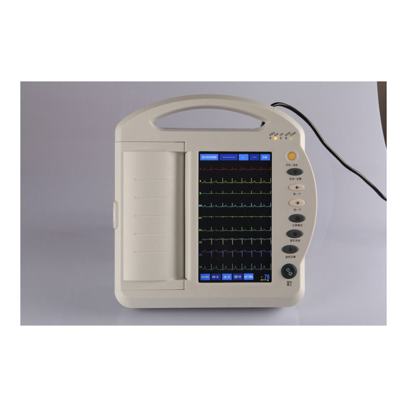 Máquina de ECG metálica portátil, electrocardiograma de 12 derivaciones, máquina de ECG con analizador, fabricante de máquinas de ECG